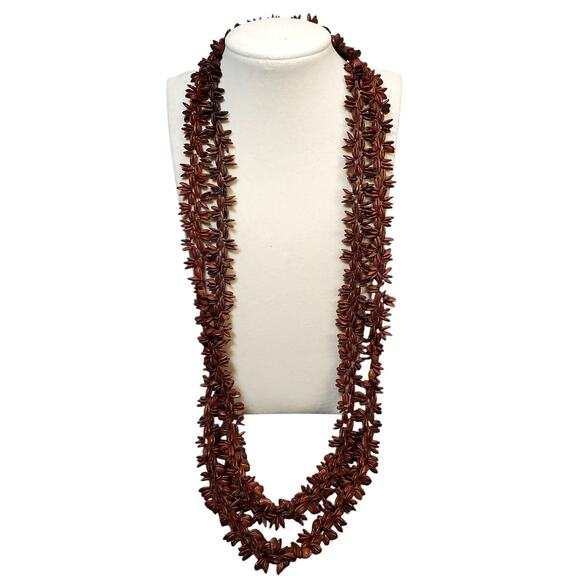 Hilo Hatties Necklace Brown Seed Pod Strand 28" Vtg Hawaiian Necklace - Picture 1 of 4